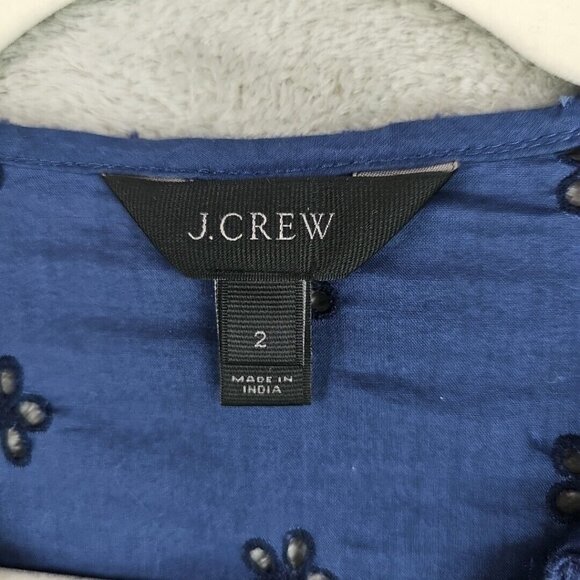 J. Crew Eyelet Lace Top Womens 2 Blue 3/4 Flared Sleeve Ruffled Button Pleated - Picture 2 of 8